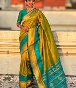 Olive woven design zari paithani saree