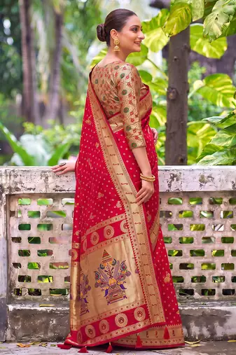 red banarasi silk blend saree for women | festive & wedding traditional party ethnic wear