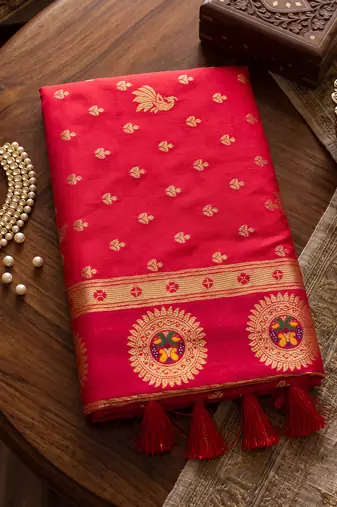 red banarasi silk blend saree for women | festive & wedding traditional party ethnic wear
