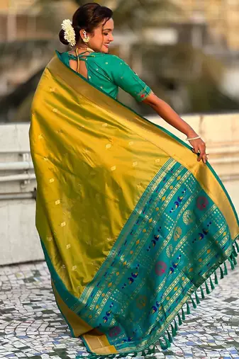 Olive woven design zari paithani saree