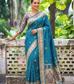 peacock blue banarasi silk blend saree for women | festive & wedding traditional party ethnic wear