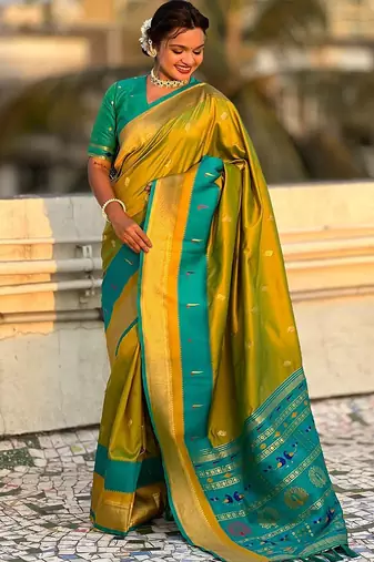Olive woven design zari paithani saree