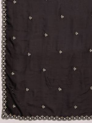 Black embellished embroidered satin saree with blouse 5