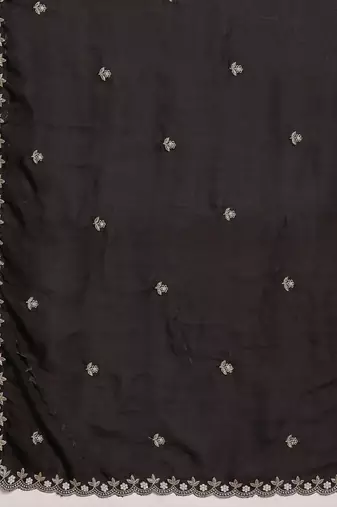 Black embellished embroidered satin saree with blouse