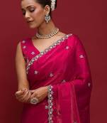 Pink embellished beads and stones satin saree