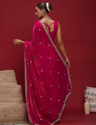 Pink embellished beads and stones satin saree 3