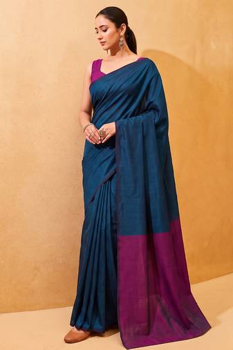 teal blue cotton blend saree for women | festive traditional & party wear ethnic saree