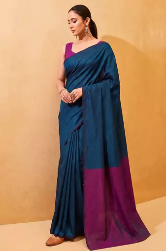 teal blue cotton blend saree for women | festive traditional & party wear ethnic saree