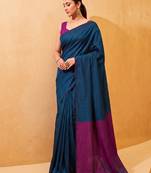 teal blue cotton blend saree for women | festive traditional & party wear ethnic saree