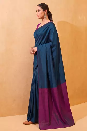 teal blue cotton blend saree for women | festive traditional & party wear ethnic saree