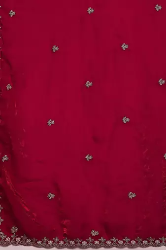 Pink embellished beads and stones satin saree
