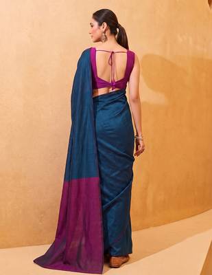 teal blue cotton blend saree for women | festive traditional & party wear ethnic saree 3
