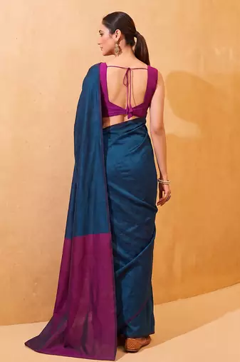 teal blue cotton blend saree for women | festive traditional & party wear ethnic saree