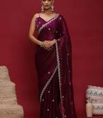 Purple embellished zari satin saree with blouse