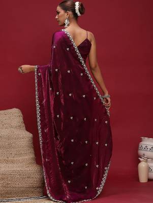 Purple embellished zari satin saree with blouse 2