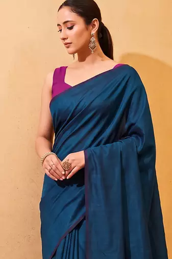 teal blue cotton blend saree for women | festive traditional & party wear ethnic saree