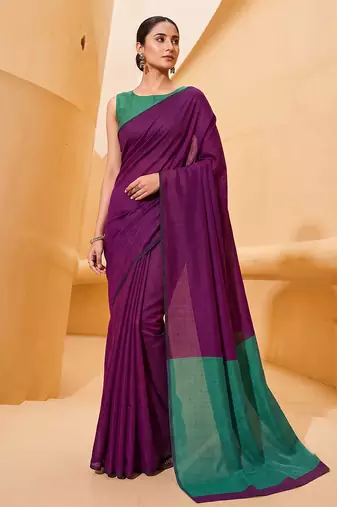 purple cotton blend saree for women | festive traditional & party wear ethnic saree