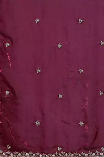 Purple embellished zari satin saree with blouse