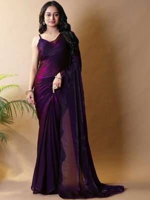 Purple satin saree 1