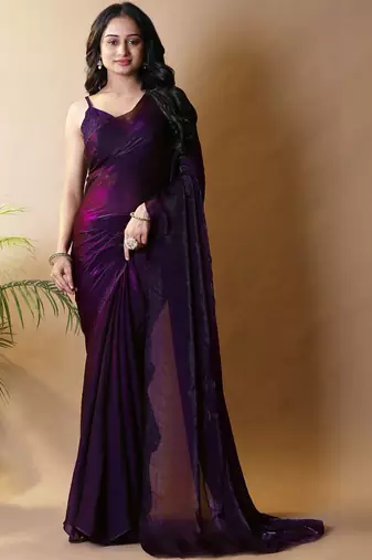 Purple satin saree