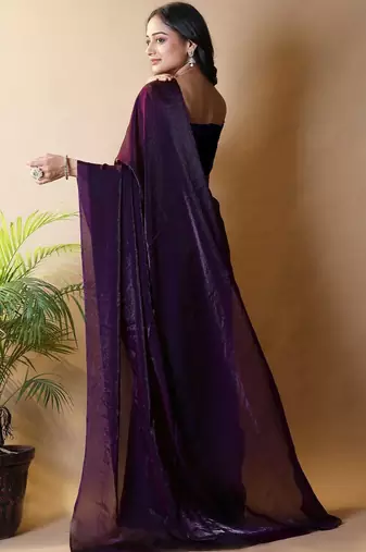 Purple satin saree