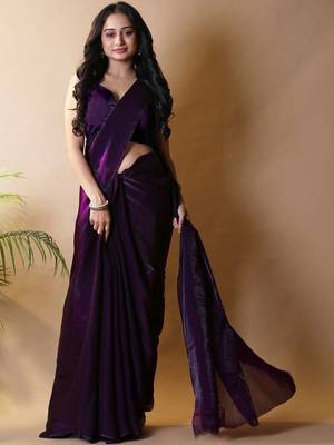 Purple satin saree 4
