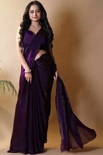 Purple satin saree