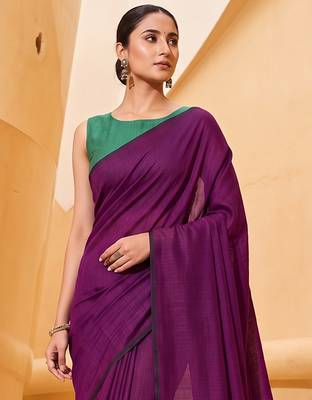 purple cotton blend saree for women | festive traditional & party wear ethnic saree 4