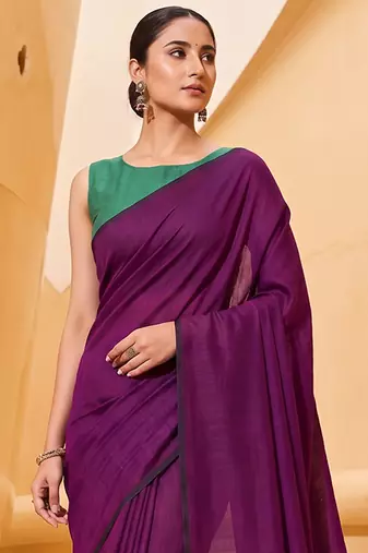 purple cotton blend saree for women | festive traditional & party wear ethnic saree