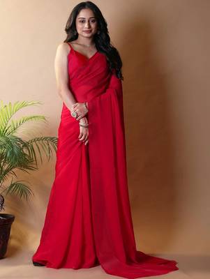 Red poly georgette saree 1
