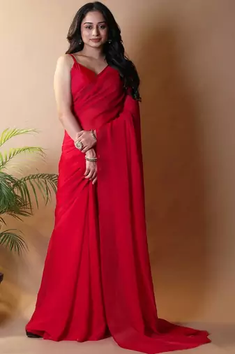 Red poly georgette saree
