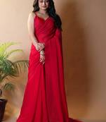 Red poly georgette saree