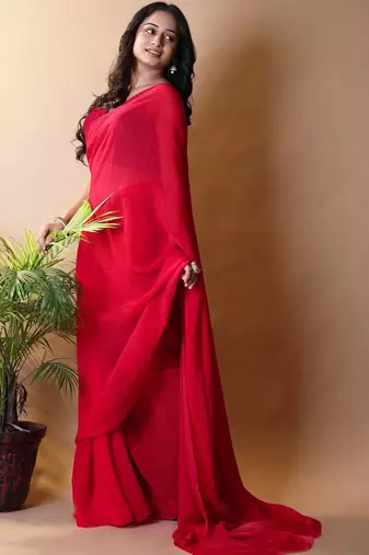 Red poly georgette saree