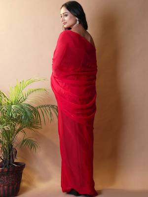 Red poly georgette saree 3