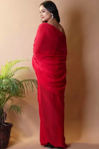 Red poly georgette saree