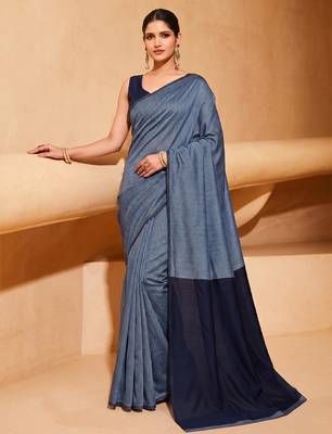 blue grey cotton blend saree for women | festive traditional & party wear ethnic saree 1
