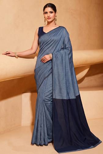 blue grey cotton blend saree for women | festive traditional & party wear ethnic saree