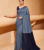 blue grey cotton blend saree for women | festive traditional & party wear ethnic saree
