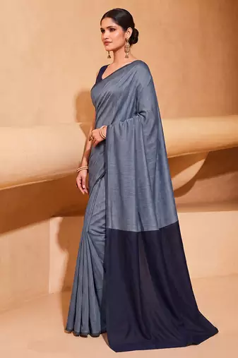 blue grey cotton blend saree for women | festive traditional & party wear ethnic saree