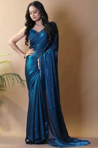 Teal fandy satin silk party wear saree