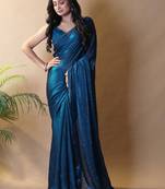 Teal fandy satin silk party wear saree