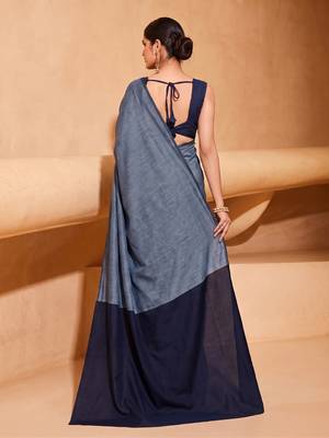 blue grey cotton blend saree for women | festive traditional & party wear ethnic saree 3