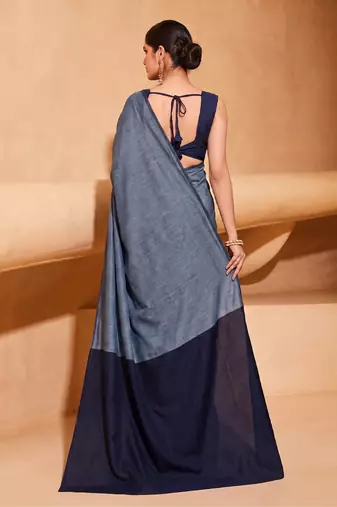 blue grey cotton blend saree for women | festive traditional & party wear ethnic saree