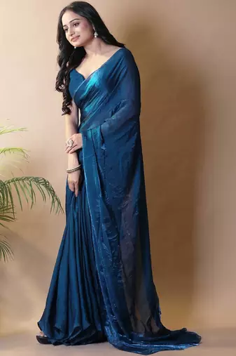 Teal fandy satin silk party wear saree