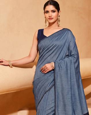 blue grey cotton blend saree for women | festive traditional & party wear ethnic saree 4