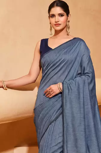 blue grey cotton blend saree for women | festive traditional & party wear ethnic saree
