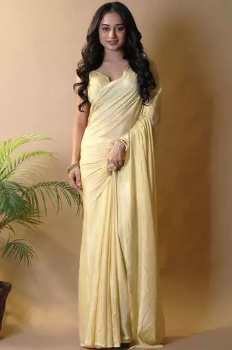 Yellow silk blend saree