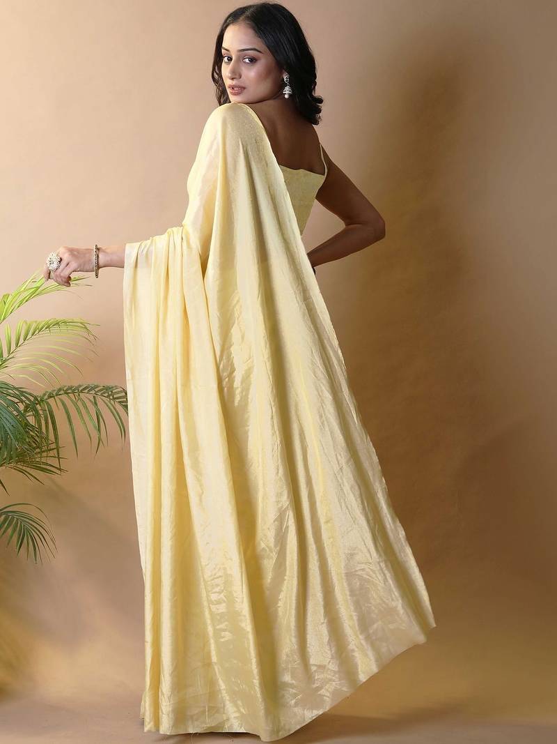 Yellow silk blend saree