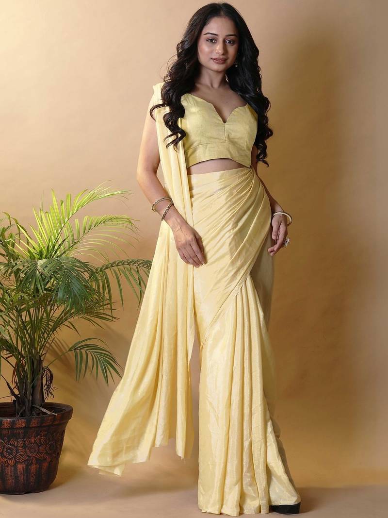 Yellow silk blend saree