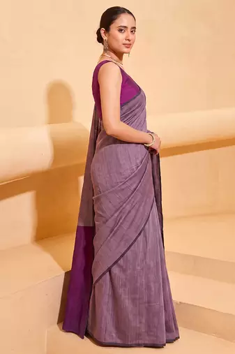 lavender cotton blend saree for women | festive traditional & party wear ethnic saree